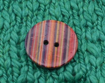 Striped Coconut Shell Button Showing Blue Purple Teal Yellow Green and Ecru – 2 hole (3A-04)