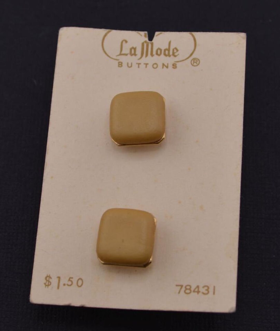 Carded Buttons – 2 on a Card – Square Buttery Beige Button With Gold ...