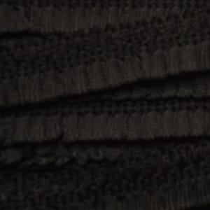 May include: Black fabric with a textured, woven pattern. The fabric has a ruffled, layered look.