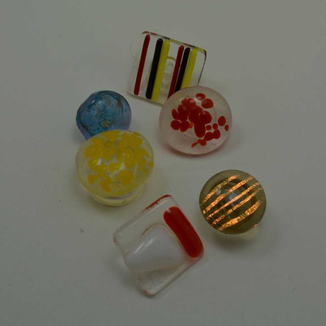 Handmade Glass Buttons Set of 6 in Blue, Yellow, Red & Copperii14 Etsy
