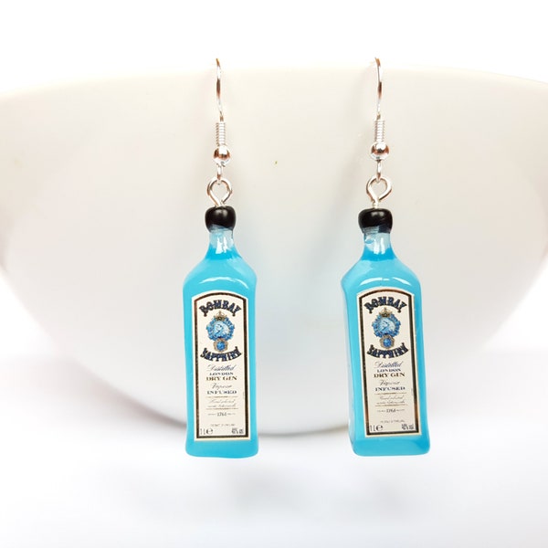 Cute Bombay Sapphire Gin Bottle Novelty Funny Gift Party Earrings