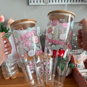 40 OZ glass Halloween pastel tumbler | Halloween gifts | gifts for her | pink Halloween