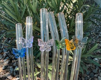 Butterfly glass straws | cute straws | aesthetic glass straws | gifts for her | cute gifts | flower glass straws  | cute glass cups