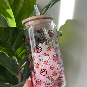 pink character glass can cup  |cute character | iced coffee glass | gifts for her | beer can glass