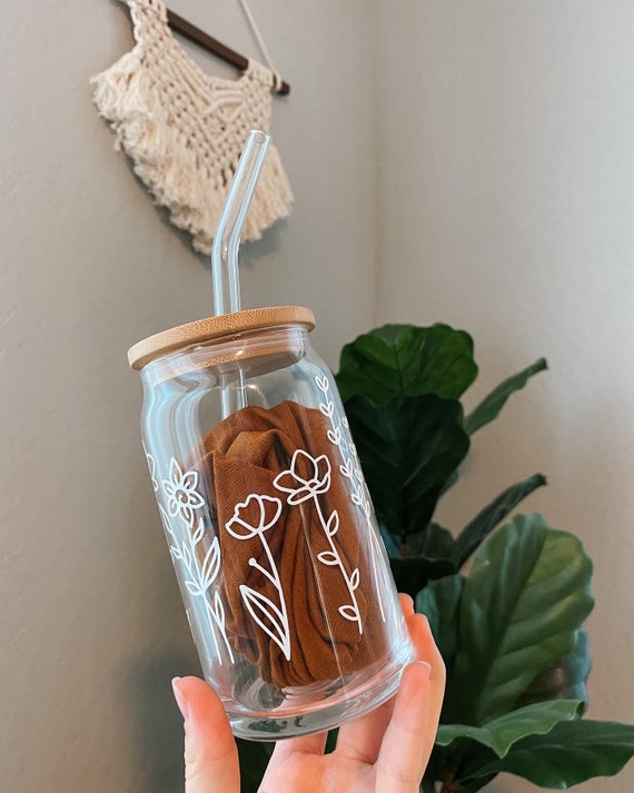 Bamboo Lid & Glass Straw for Glass Soda Beer Can