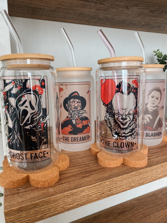 Halloween Coffee Cups - 18oz Ghost Style: 2 Cups with Bamboo Lid and Straw