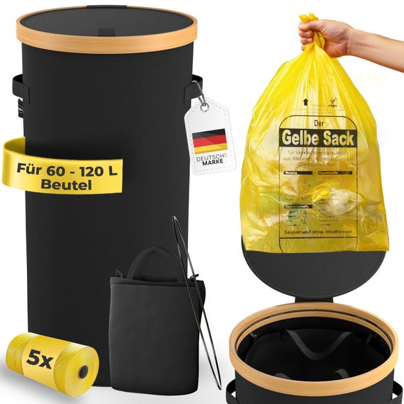 ZUHAUSEZIRKEL® Gelber Sack Ständer 80L - Mit Metall-Ring & Bambus-Rand