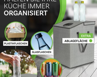 Pfandflaschen Aufbewahrung mit 110L XXL Tragetasche & Deckel Loch  Sammelbehälter für Leergut Altglas Flaschensammler für Küche grau - .de