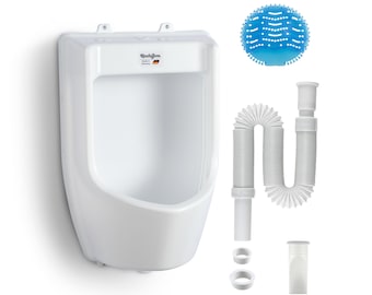 Urinal Kunststoff wasserlos Pissoir mit Schlauch, Urinalsieb - Männer WC Set Steh Klo Urinalbecken Plastik Wand Pisuar für Garten - weiß PVC