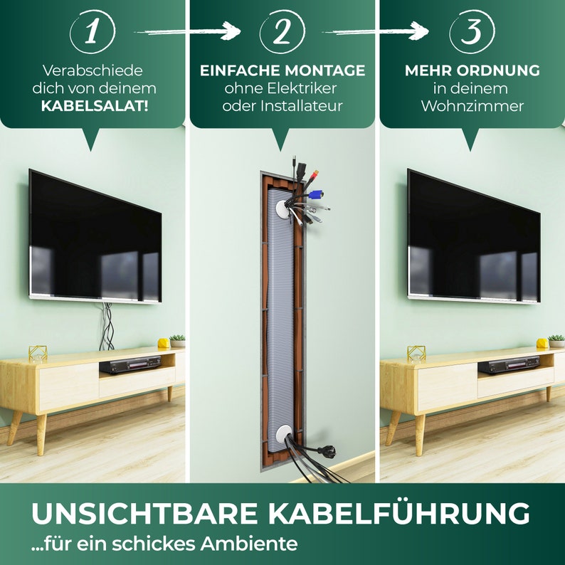 Unterputz Kabelkanal Set Multimedia Rohr Unsichtbare TV Kabeldurchführung, Kabel Versteck hinter Wand, Elektro Installationsrohr 1.1M lang zdjęcie 3