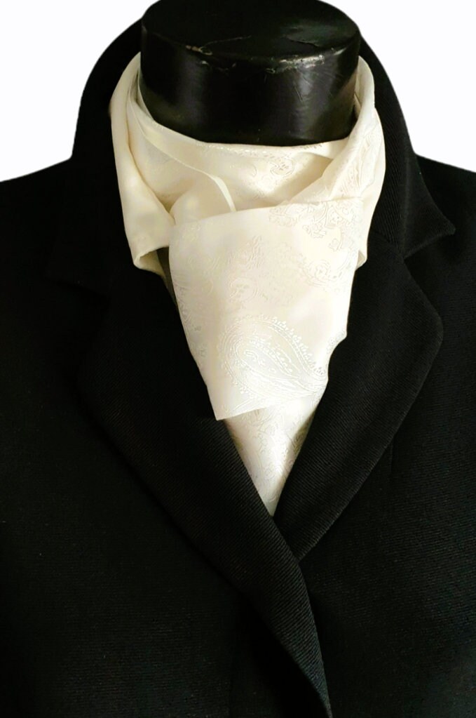Cream Silky Paisley Long Cravat Self Tie Neck Scarf Ascot Multi Way ...