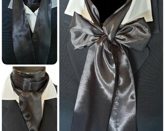 Black Silky Long Cravat Self Tie Neck Scarf Ascot Multi Way Steampunk Wedding Theatre Costume Races Whitby Victorian D9