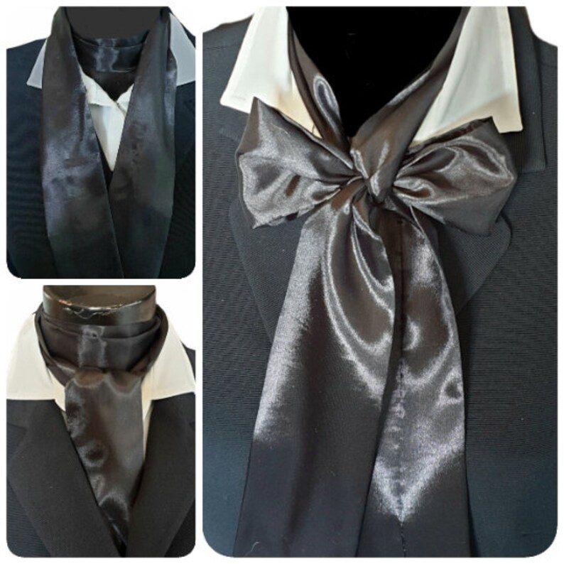 Dan Smith Long Self-Tie Cravat Ascot Tie - Black, Dark Khaki, Red, Pink Floral Cotton