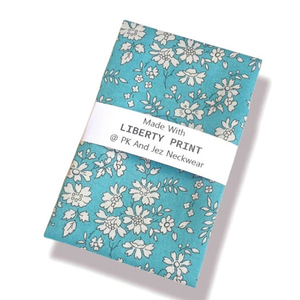 Liberty Print 'Capel' Teal Blue And Ivory Flowers Pocket Square Handkerchief Wedding Ascot Groom Steampunk Theatre Hankie B37