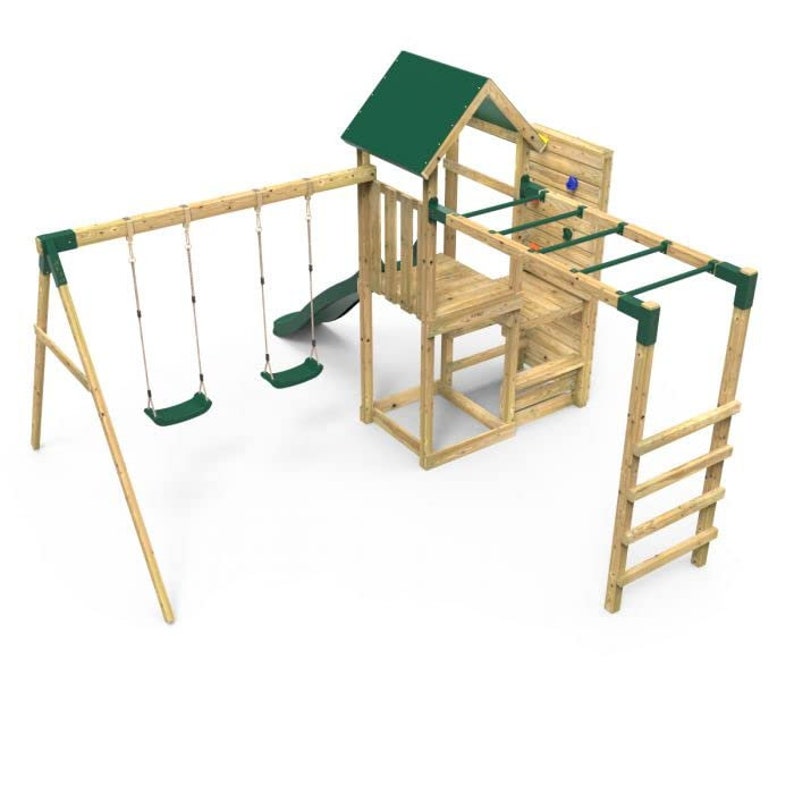 Rebo Wooden Climbing Frame With Vertical Rock Wall Swing Set Etsy