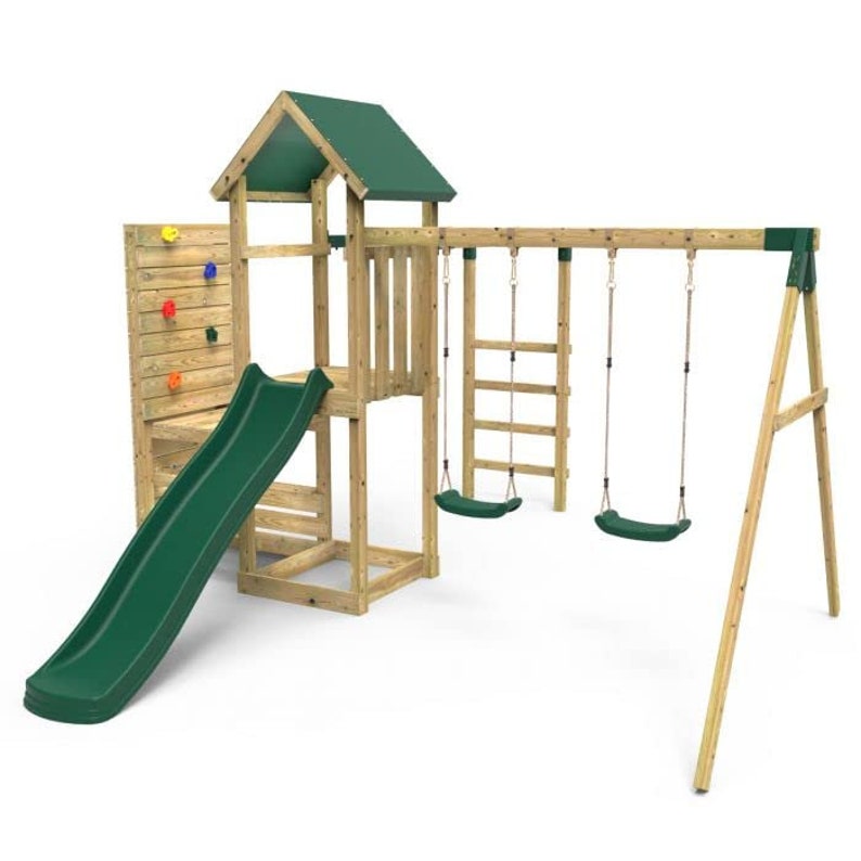 Rebo Wooden Climbing Frame With Vertical Rock Wall Swing Set Etsy
