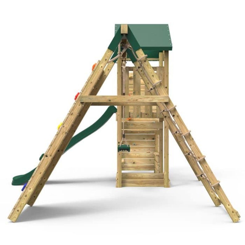 Rebo Wooden Climbing Frame With Vertical Rock Wall Swing Set - Etsy