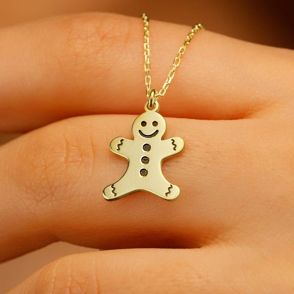 Lebkuchenmann Goldkette, Cookie Man Anhänger Halskette, Lebkuchenmann Charm Halskette, Weihnachtsschmuck, Geschenk für sie, Weihnachtsgeschenk