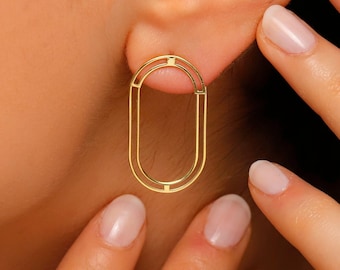 Oval Ear Jacket Earrings in Silver, Gold, Rose | Minimalist Geometric Earrings | Modern Jewellery | Front and Back Earrings | Women Earrings