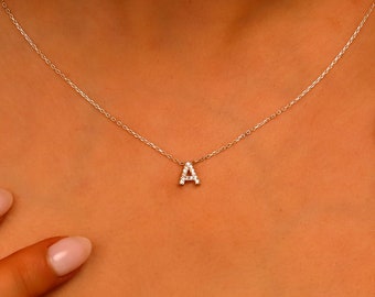 Collar con inicial de pavé personalizado, colgante con dije de letra personalizado, joyería de letras con piedra de circón, collar con letras de pavé de diamantes para mujer