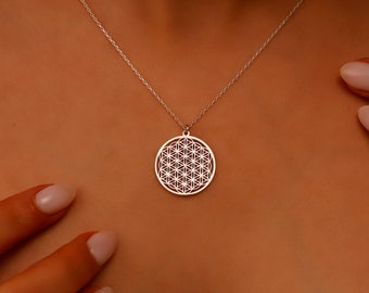 Minimalist Flower of Life Gold Pendant Necklace | Spiritual Seed of Life Jewellery | 50th Birthday Gifts | Anniversary Gift