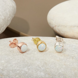 14K Gold Real White Opal Dainty Stud Earrings, Perfect Dainty Everyday Earring,  Earrings Studs Gifts in Sterling Silver, Gold and Rose Gold