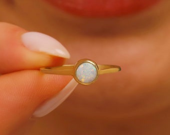 Gold 14K Real White Opal Rings for Women, Delicate Unique Jewellery Gifts in Sterling Silver, Gold and Rose Gold, Everyday Statement Rings