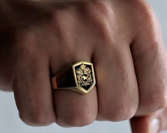 Custom Family Crest Signet Ring: Sterling Silver Coat of Arms