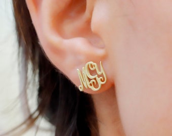 Stud Monogram Earrings, Personalized Monogram Earrings, Dainty Monogram Earrings, Custom Name Earrings, Gold Name Earrings, Perfect Gifts