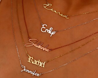 Personalized Signature Name Necklace: Sterling Silver, Gold, Rose