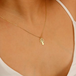 Silver Venus Necklace, Female Symbol Dainty Gold Necklace | Girl Power Choker Pendant Necklace | Empowerment Jewellery | Gift for Her