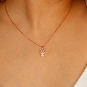 Silver Venus Necklace, Female Symbol Dainty Gold Necklace | Girl Power Choker Pendant Necklace | Empowerment Jewellery | Gift for Her