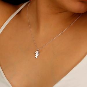 Silver Venus Necklace, Female Symbol Dainty Gold Necklace | Girl Power Choker Pendant Necklace | Empowerment Jewellery | Gift for Her