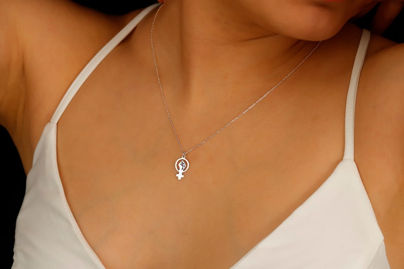 Silver Venus Necklace, Female Symbol Dainty Gold Necklace | Girl Power Choker Pendant Necklace | Empowerment Jewellery | Gift for Her