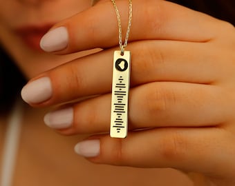 Engraved Song Code Bar Necklace: Sterling Silver, Scannable Music