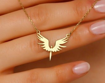 Archangel Michael, Phoenix Necklace, Minimalist Simurgh Jewellery | Gold Filled Legendary Fire Bird Necklace | 925 Sterling Silver Jewellery