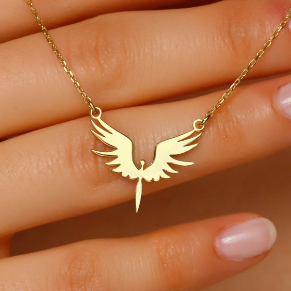 Archangel Michael, Phoenix Necklace, Minimalist Simurgh Jewellery | Gold Filled Legendary Fire Bird Necklace | 925 Sterling Silver Jewellery