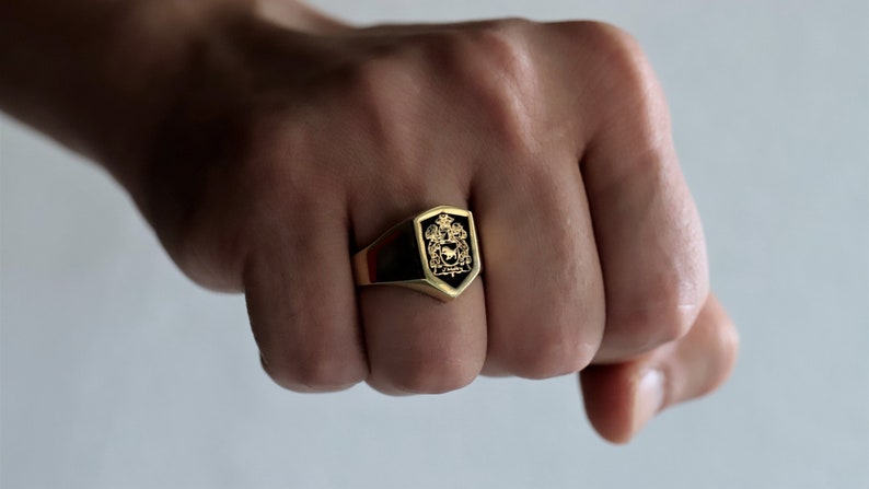 Anillo de escudo familiar único, anillo de escudo de armas, anillo de sello de escudo familiar, anillo de sello personalizado, anillo de sello de cera personalizado, regalo para ella / él imagen 1