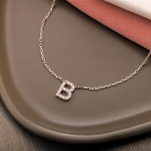 Personalized Pave Initial Necklace, Custom Letter Charm Pendant, Letter Jewellery with Zircon Stone, Diamond Pave Letter Necklace for Women image 9