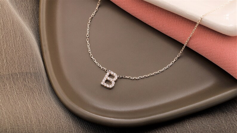 Personalized Pave Initial Necklace, Custom Letter Charm Pendant, Letter Jewellery with Zircon Stone, Diamond Pave Letter Necklace for Women image 9