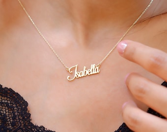Collar con nombre de firma personalizado, collar con nombre cursivo personalizado, joyería hecha a mano, collar con nombre de oro para mamá, regalo de Navidad para ella