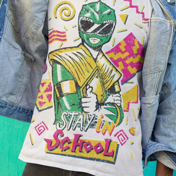 Maglietta Premium Retro Power Rangers Green Ranger Stay in School Vintage Unisex Jason David Frank Tribute Shirt