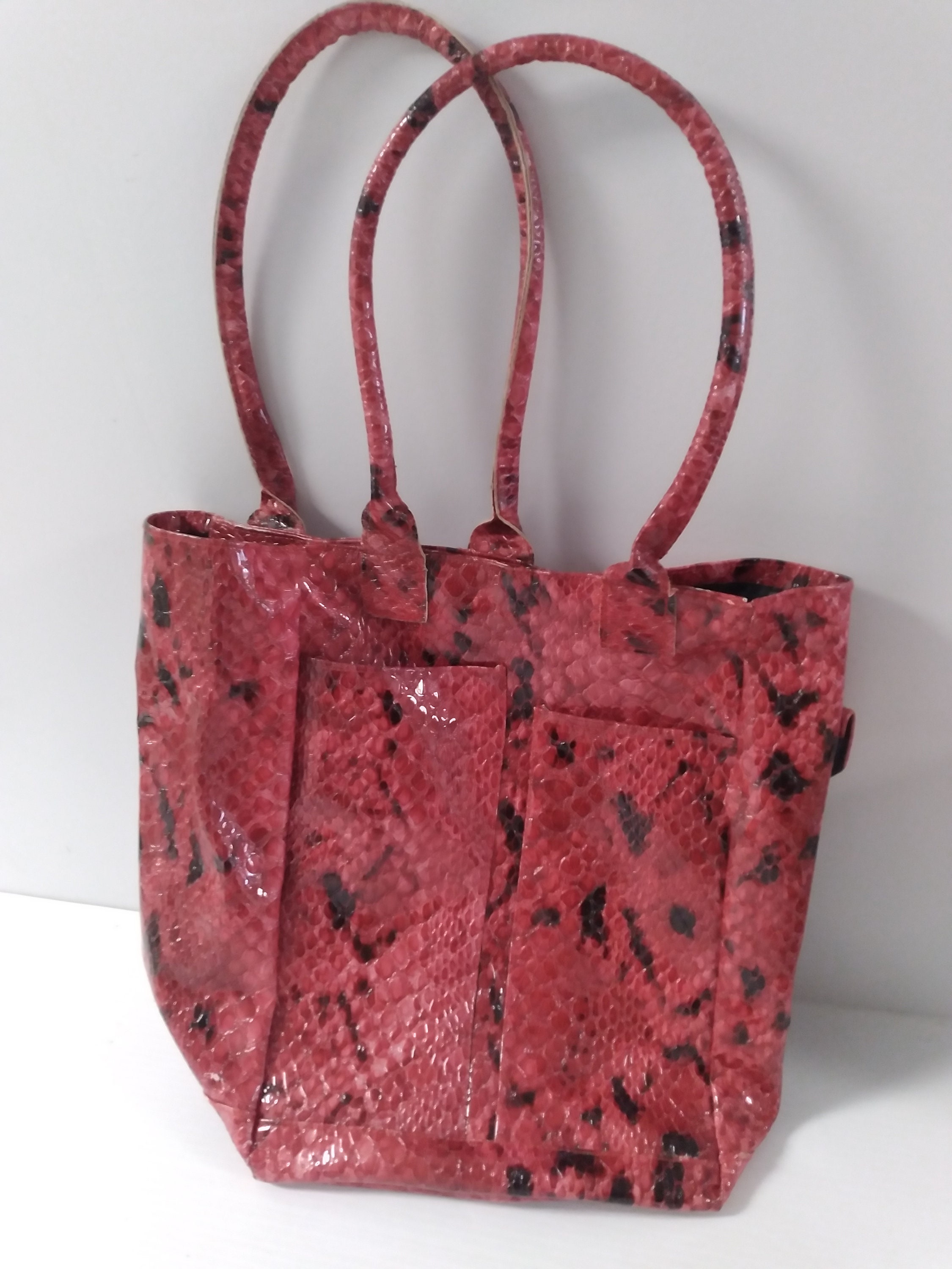 Steve Madden Duffle Bag XL Carry On Animal Snake Print Red Gold Studs
