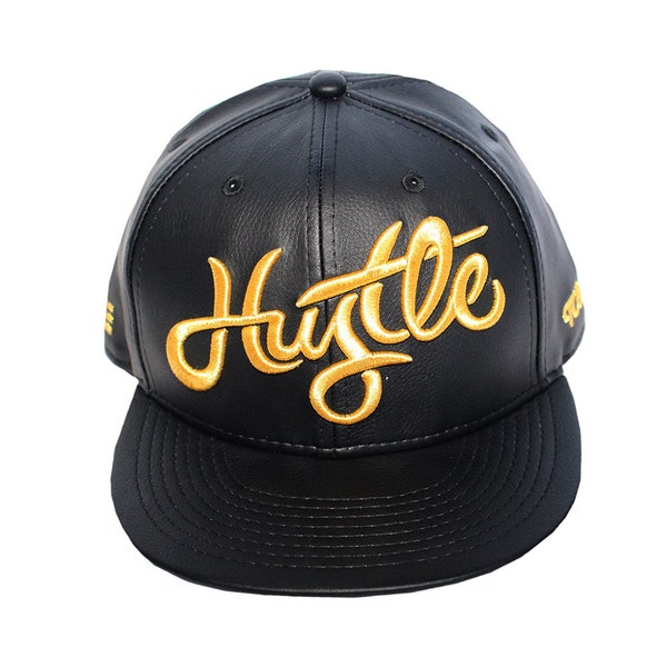 Hustle - T.O. Black/Gold PU Leather Vintage Authentic Unisex Snapback Hat/Cap - (Origins - The Cap Guys/Inspired Exclusives)