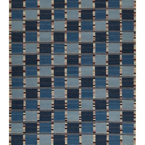 Swedish Marianne Blue Handwoven Kilim Rug | Scandinavian Geometric Wool Flatweave Carpet | 5x8 Area Rug for Living Room & Bedroom | Boho rug