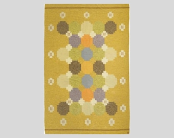 Vintage Swedish Kilim Rug - Scandinavian Geometric Flatweave Woolen Carpet - Mid Century Modern Area Rug for Living Room Bedroom Decor