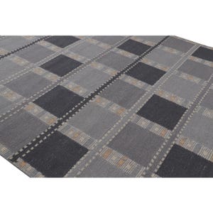 Grey Black Checkerboard Kilim Rug Modern Handwoven Wool Flatweave | Scandinavian Minimalist Area Rug | 5x8 ft Neutral Carpet for Living Room