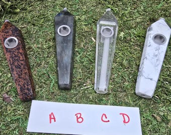 Crystal Pipe Carving Set Labradorite Quartz Howlite Mahogany Obsidian