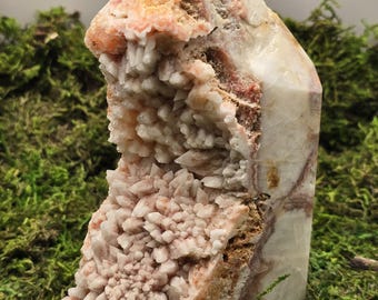 Red Calcite Druzy Tower – Grounding Crystal Altar Piece