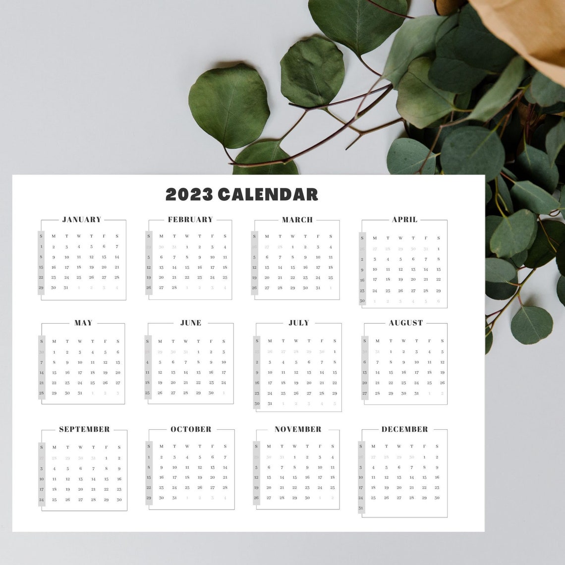 2023 printable calendar yearly calendar minimalist calendar etsy